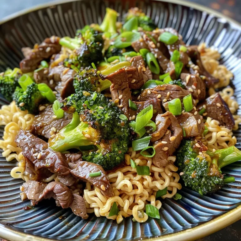 ['Close-up of a flavorful Sheet Pan Beef & Broccoli Ramen, showcasing tender beef and vibrant broccoli.', 'Side view of succulent Sheet Pan Beef & Broccoli Ramen arranged in a visually appealing manner.', 'A delicious plate of Sheet Pan Beef & Broccoli Ramen, featuring glazed beef and broccoli florets.', 'Colorful presentation of Sheet Pan Beef & Broccoli Ramen with fresh green onions as garnish.']