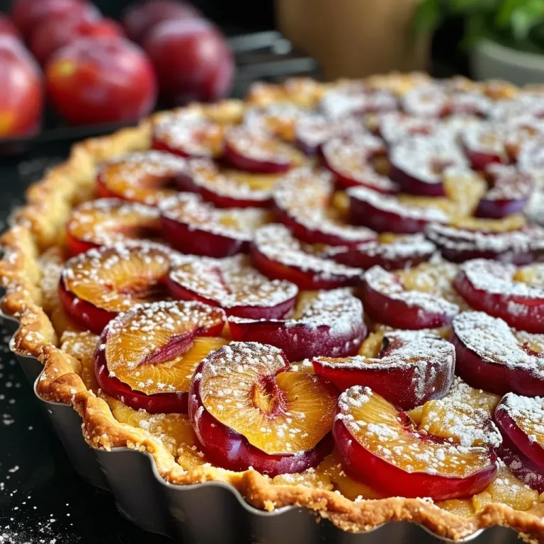 ['A close-up side view of a sliced Almond Plum Tart on a white plate, showcasing the rich filling and crisp pastry.', 'An iPhone 15 Pro image displaying a delicious Almond Plum Tart with golden pastry and vibrant plum slices.', 'A detailed view of a juicy Almond Plum Tart featuring a flaky crust and almond cream filling, garnished with plums.', 'Side perspective of a rustic Almond Plum Tart, highlighting the texture of the pastry and the glossy fruit topping.']