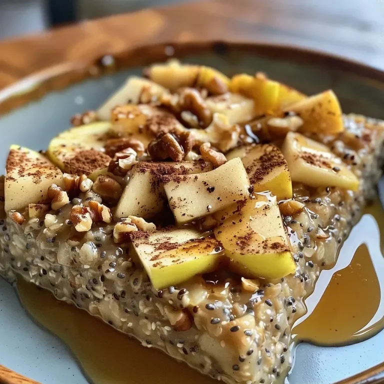 ['Close-up view of baked oatmeal topped with apple slices and walnuts.', 'Side view of a bowl of apple cinnamon walnut oatmeal showing its texture and toppings.', 'Delicious baked oatmeal with chopped apples and walnuts, served in a rustic dish.', 'Captivating presentation of apple cinnamon walnut baked oatmeal ready to enjoy.']