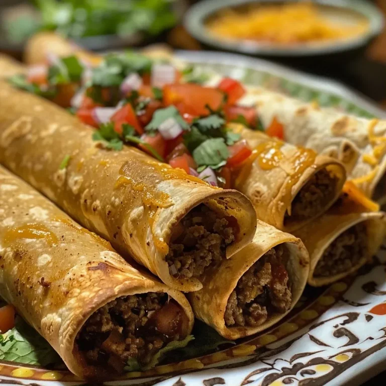 ['A close-up side view of a plate of golden-brown beef taquitos garnished with fresh toppings.', 'Juicy beef taquitos arranged neatly on a plate, showing crispy tortillas and colorful garnishes.', 'A side view of beef taquitos filled with flavorful meat, accompanied by vibrant guacamole and salsa.', 'Crispy beef taquitos on a platter, with diced tomatoes and chopped cilantro adding vibrant color.']