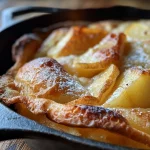 ['A close-up side view of a Brown Sugar Pear Skillet Dutch Baby topped with sliced pears.', 'A delicious Dutch Baby pancake featuring caramelized brown sugar pears, served in a skillet.', 'An iPhone 15 Pro photo of a Brown Sugar Pear Dutch Baby, showcasing its fluffy texture and pear slices.', 'A freshly baked Dutch Baby with brown sugar and pear garnish, captured in a close-up angle.']