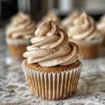 ['Close-up view of a fluffy Chai cupcake topped with cream cheese frosting and a sprinkle of cinnamon.', 'Side angle of a freshly baked Chai cupcake, showcasing its moist texture and spiced frosting.', 'Detailed image of a Chai cupcake with rich frosting, surrounded by a soft, light-colored background.', 'Mouthwatering Chai cupcake, featuring a smooth cream cheese frosting and hints of spices on top.']