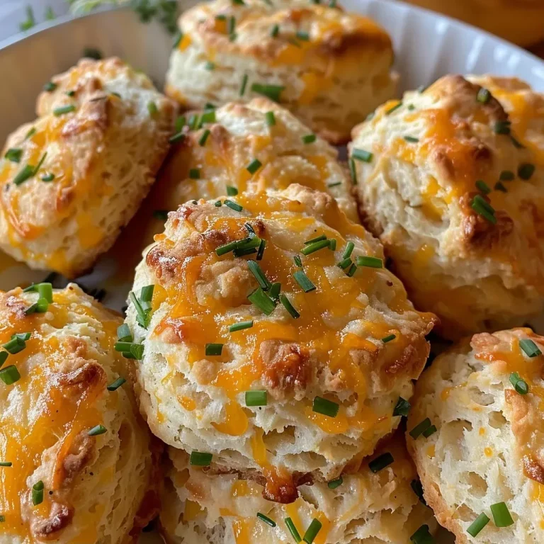 ['Close-up view of golden Cheddar Chive Biscuits with melted cheese and chives visible.', 'Side view of freshly baked Cheddar Chive Biscuits showcasing their flaky texture and ingredients.', 'Delicious Cheddar Chive Biscuits with a crispy exterior and soft inside, garnished with chopped chives.', 'Tantalizing Cheddar Chive Biscuits displaying a rich color and inviting aroma.']