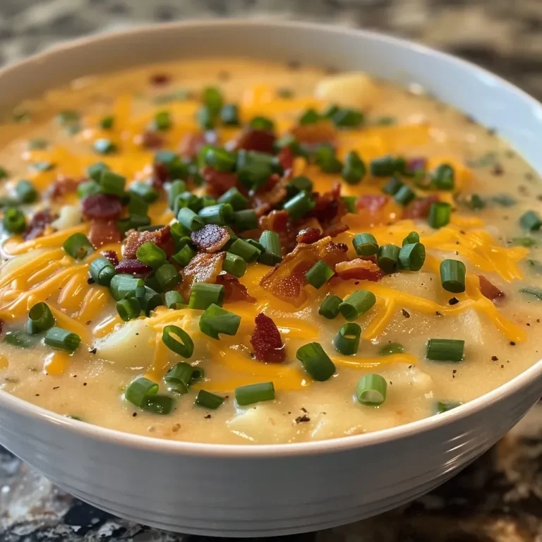 ['Close-up of a bowl of cheesy high-protein potato soup with visible chunks of potato and melted cheese.', 'Side view of creamy potato soup in a bowl, garnished with chives and topped with shredded cheddar.', 'Appetizing bowl of potato soup featuring a rich, cheesy texture and fresh green herbs on top.', 'Hearty serving of cheesy potato soup with a smooth appearance and garnished with parsley.']