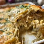 ['Close-up side view of a Chicken Poblano Enchilada Casserole, showcasing layers of melted cheese and chicken.', 'Juicy Chicken Poblano Enchilada Casserole in a dish, revealing vibrant green poblano peppers and melted cheese.', 'Side view of a delicious Chicken Poblano Enchilada Casserole, highlighting the golden-brown cheese and rich textures.', 'Close-up image of Chicken Poblano Enchilada Casserole, featuring layers of tortillas, cheese, and chicken.']