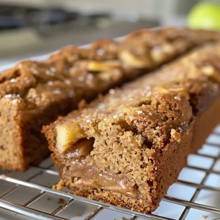 ['Close-up view of freshly baked Cinnamon Apple Bread with a golden crust.', 'Side angle photo showcasing soft, moist Cinnamon Apple Bread with apple chunks.', 'Juicy Cinnamon Apple Bread highlighting a rich cinnamon topping and apple slices.', 'Textured close-up of delicious Cinnamon Apple Bread with a warm, aromatic appearance.']