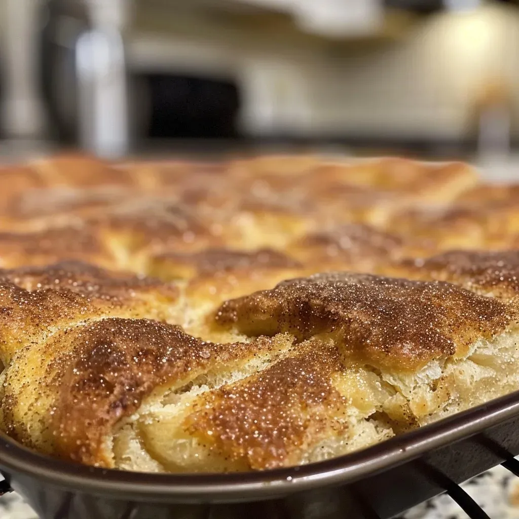 ['A slice of cinnamon-sugar focaccia topped with a sprinkle of flaky sea salt and a drizzle of icing.', 'Close-up view of a golden-brown cinnamon sugar focaccia with a soft, airy texture and glistening topping.', 'A piece of freshly baked cinnamon sugar focaccia, showcasing its fluffy interior and sweet, cinnamon topping.', 'A delicious slice of focaccia with a buttery, cinnamon-sugar crust, set against a simple background.']