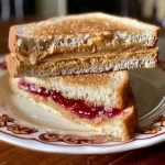 ['Close-up view of homemade uncrustables filled with peanut butter and jelly, showcasing the side profile.', 'Side view of two slices of bread with peanut butter and jelly filling, prepared as a DIY uncrustable.', 'Juicy homemade uncrustables with a visible layer of peanut butter and jelly, taken in natural light.', 'Deliciously crafted uncrustables showing a cross-section of bread, filling, and crust removed.']