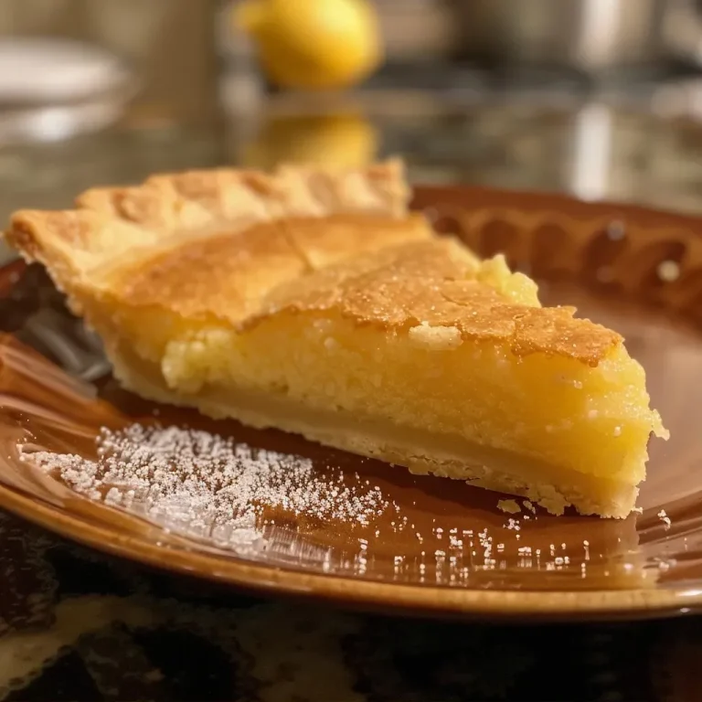 ['Close-up view of a slice of Easy Chess Pie with a golden crust.', 'Side angle of a delicious Easy Chess Pie showing its creamy filling.', 'Juicy Easy Chess Pie displayed on a plate, highlighting its flaky crust.', 'Detailed shot of a sliver of Easy Chess Pie, emphasizing texture and color.']