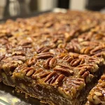 ['Close-up view of delicious Easy Turtle Bars with a glossy chocolate topping and pecan halves.', 'Side view of freshly baked Easy Turtle Bars, showcasing layers of chocolate and nuts.', 'Juicy Easy Turtle Bars highlighted with rich chocolate drizzle and crunchy pecans.', 'A tempting display of Easy Turtle Bars featuring a golden-brown crust and chocolate chips.']