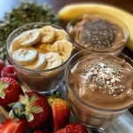 ['Colorful freezer smoothie packs arranged with fresh ingredients on a wooden table.', 'Close-up view of smoothie packs containing fruits, oats, and seeds in clear bags.', 'A selection of vibrant smoothie pack ingredients displayed in neat rows.', 'Juicy smoothie packs filled with bananas, berries, and greens ready for blending.']