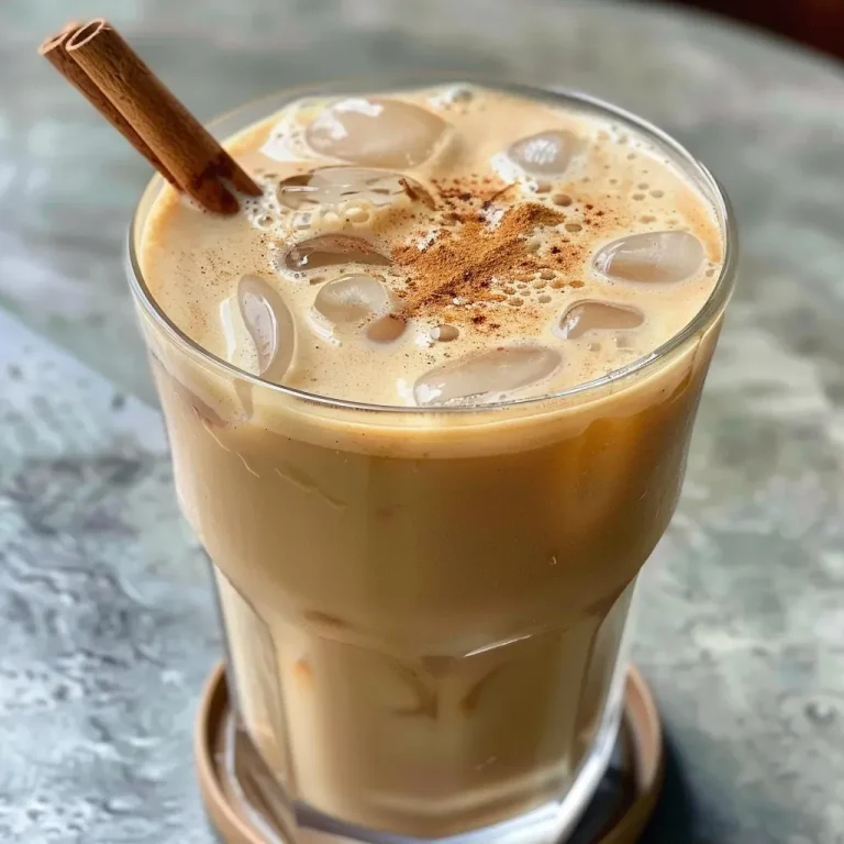 ['Close-up view of a refreshing iced chai latte in a clear glass with ice cubes.', 'Iced chai latte sitting on a wooden table, showcasing its creamy texture and spices on top.', 'Side view of a chilled iced chai latte garnished with chai spices, placed beside a colorful cloth.', 'Iced chai latte in a glass with brown tones, showing ice and layered milk.']