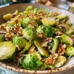 ['Close-up view of a Maple Dijon Brussels Sprouts Salad in a bowl.', 'Side view of a vibrant salad featuring shaved Brussels sprouts and walnuts.', 'Detailed image of a Maple Dijon Brussels Sprouts Salad with dressing and toppings.', 'Fresh Brussels sprouts salad with a drizzle of maple syrup and Dijon mustard.']