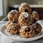 ['A close-up side view of No Bake Energy Bites arranged in a bowl.', 'A detailed view of No Bake Energy Bites with textures visible, showcasing oats and chocolate.', 'A vibrant display of No Bake Energy Bites highlighting their chewy and chocolaty appearance.', 'A top-down angle of No Bake Energy Bites showcasing their round shape and ingredients.']