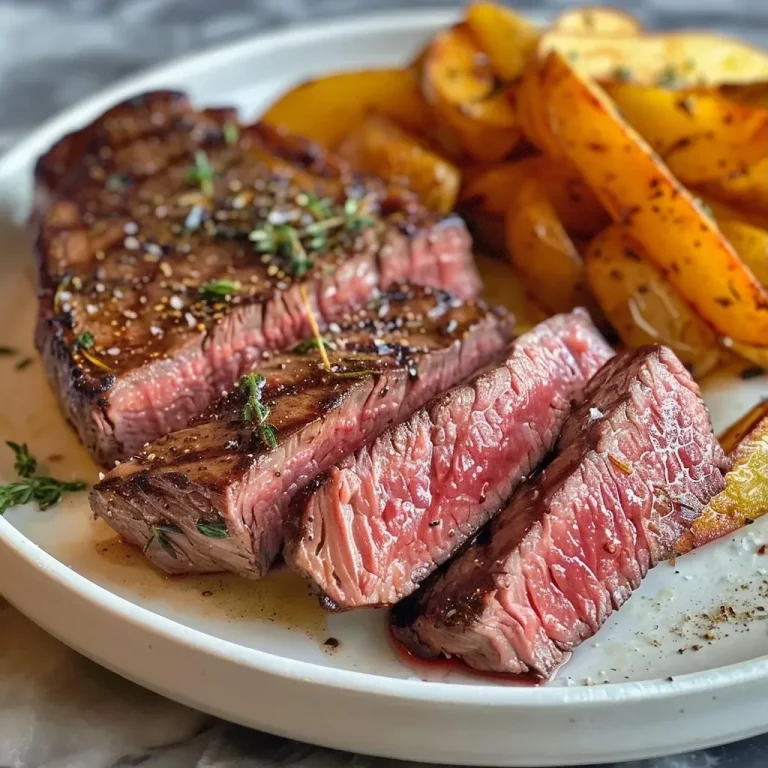 ['A close-up view of perfectly cooked steak frites on a white plate.', 'Juicy New York strip steak served with golden fries, seen from the side.', 'A side perspective of steak frites, showcasing the textures and colors of the dish.', 'An iPhone captured image of steak frites, highlighting the juicy steak and crispy potatoes.']