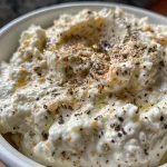 ['Close-up side view of a creamy protein-packed dip in a bowl, showcasing its texture.', 'Side view of a cottage cheese and yogurt dip topped with Everything but the Bagel seasoning, served in a white bowl.', 'Textured dip made from cottage cheese and Greek yogurt, garnished with seasoning, captured in a close-up shot.', 'Creamy dip featuring a blend of cottage cheese and Greek yogurt, highlighted by a sprinkle of Everything but the Bagel seasoning.']