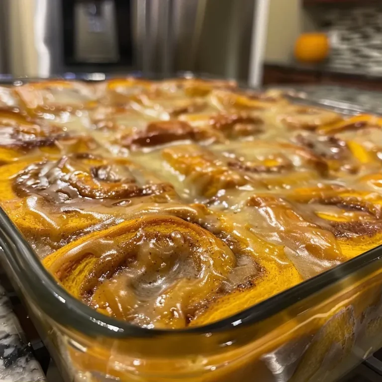 ['Close-up side view of a pumpkin cinnamon roll casserole topped with a maple glaze.', 'A delicious pumpkin cinnamon roll casserole served in a dish with icing drizzled on top.', 'An appetizing pumpkin cinnamon roll casserole, showcasing layers and a creamy glaze.', 'Side view of a baked pumpkin cinnamon roll casserole, rich in color and texture.']