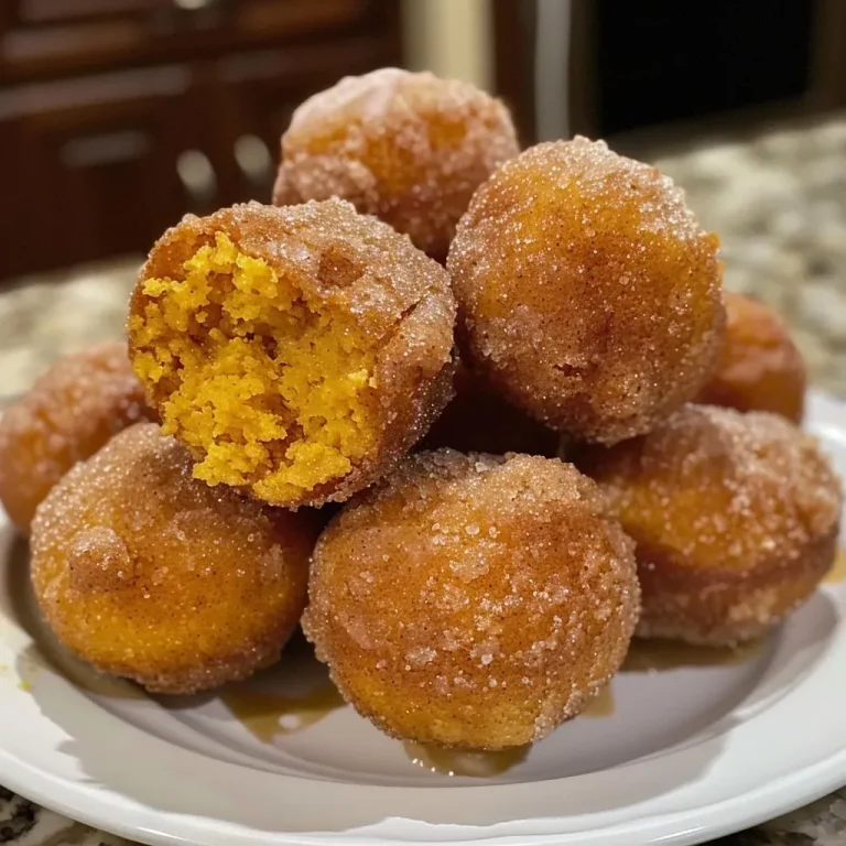 ['Close-up of golden-brown pumpkin donut holes dusted with cinnamon sugar.', 'Side view of fluffy pumpkin donut holes on a rustic wooden surface.', 'A plate of perfectly round pumpkin donut holes coated in sugar and spices.', 'Juicy pumpkin donut holes looking freshly baked with a warm, inviting texture.']
