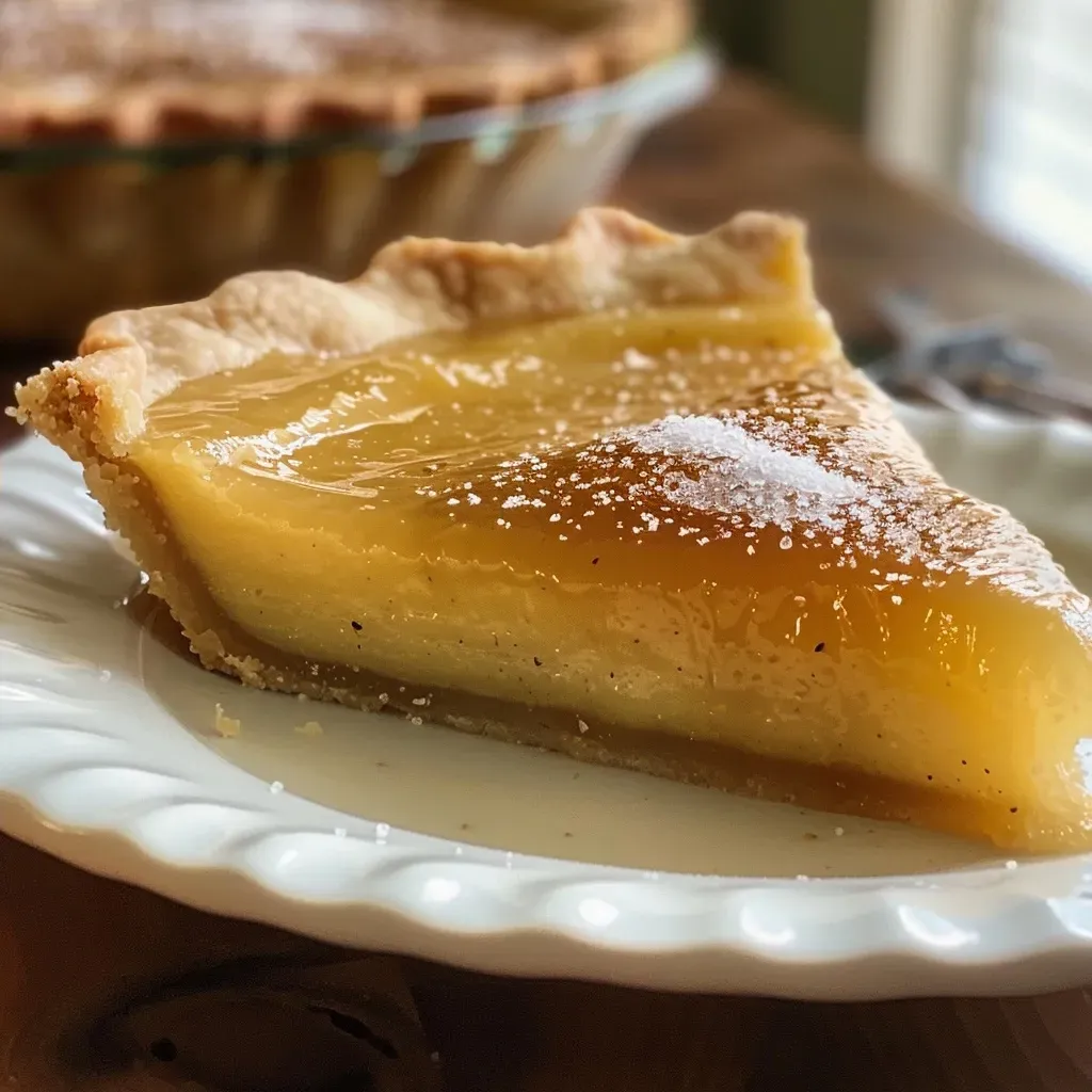 ['Close-up of a beautifully baked Salted Honey Pie with a golden crust.', 'Side view of a luscious Salted Honey Pie showcasing its creamy filling and flaky crust.', 'Juicy Salted Honey Pie captured in detail, featuring a light brown filling and topped with flakey sea salt.', 'Delicious looking Salted Honey Pie with a rich filling and a perfectly baked crust, garnished with salt.']