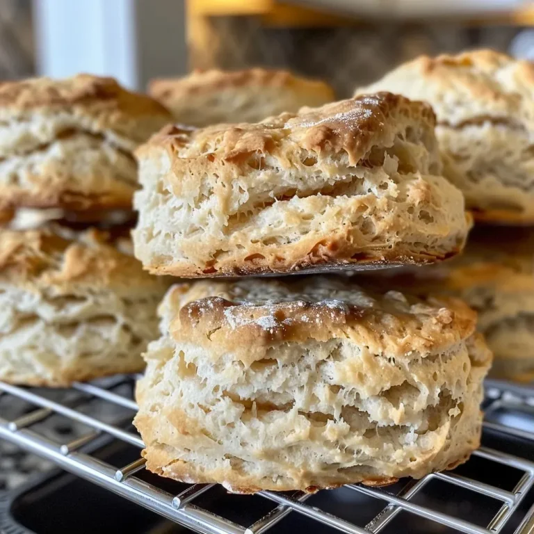 ['Close-up view of golden brown sourdough discard biscuits arranged on a wooden surface.', 'Side view of flaky and fluffy sourdough biscuits, showcasing their texture and color.', 'Juicy sourdough discard biscuits with a crispy exterior and soft inside, placed on a light background.', 'Freshly baked sourdough biscuits, featuring their buttery sheen and inviting appearance.']