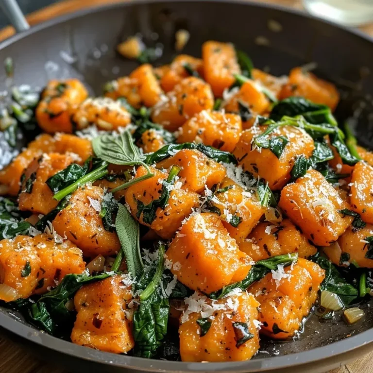 ['Close-up view of a skillet filled with sweet potato gnocchi, sausage, and spinach.', 'Juicy sweet potato gnocchi stir-fried with sausage and vegetables in a skillet.', 'Colorful sweet potato gnocchi dish with mushrooms and spinach in a frying pan.', 'Delicious sweet potato gnocchi skillet featuring fresh herbs and vibrant ingredients.']