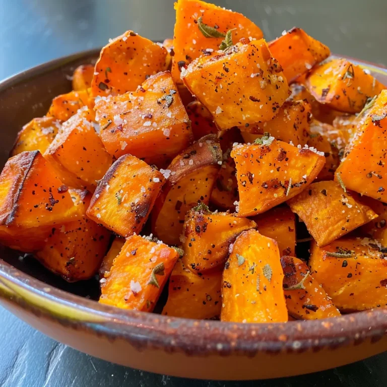 ['Close-up view of juicy Air Fryer sweet potato cubes on a plate.', 'Side view of crispy golden-brown sweet potato cubes freshly cooked in an air fryer.', 'A vibrant display of cubed sweet potatoes, seasoned and ready to eat.', 'Deliciously cooked sweet potato cubes with a crispy exterior and soft interior.']
