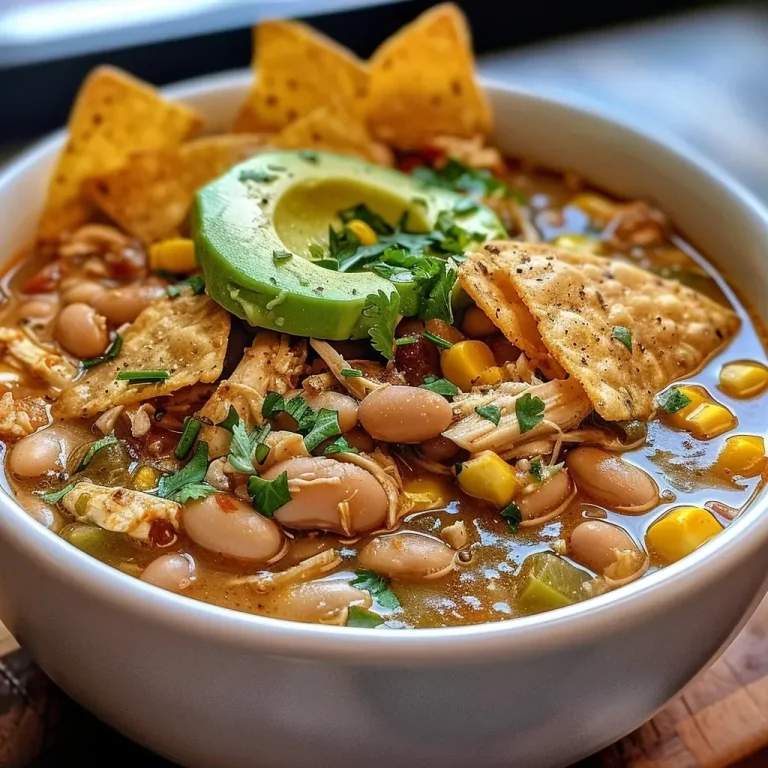 ['Close-up of a bowl of White Bean Chicken Chili topped with cilantro, avocado, and tortilla chips.', 'Side view of a steaming bowl of White Bean Chicken Chili garnished with green toppings.', 'Deliciously creamy White Bean Chicken Chili with a vibrant assortment of toppings.', 'A hearty serving of White Bean Chicken Chili in a bowl, showcasing its creamy texture and colorful toppings.']
