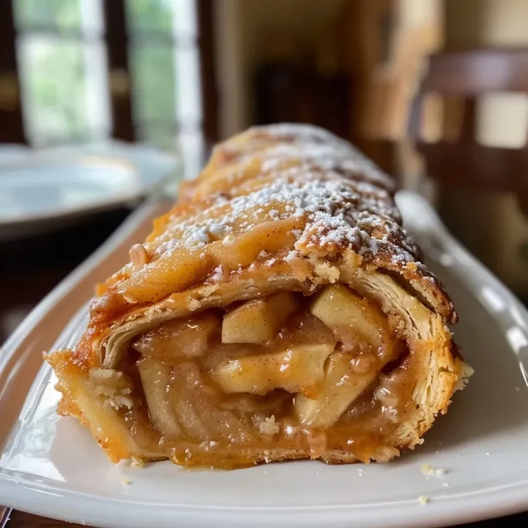 The Apple Cake Roll That Wraps You in Warm Memories Side view of a delicious apple cake roll filled with cream cheese, showing its luscious texture.