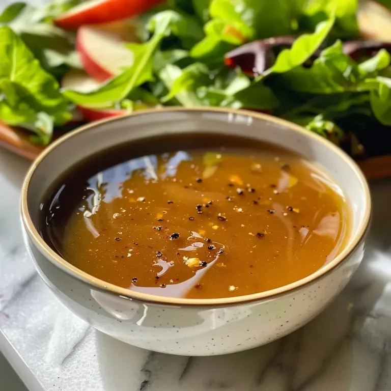 Harvesting Flavor: A Heartfelt Apple Cider Vinaigrette Recipe Close-up view of homemade apple cider vinaigrette in a glass jar.