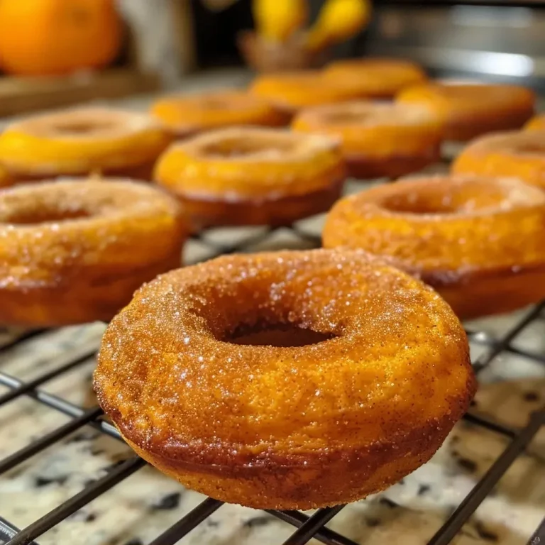 The Pumpkin Donuts That Fill Your Home with Warmth Close-up view of golden baked pumpkin donuts with a glossy glaze.