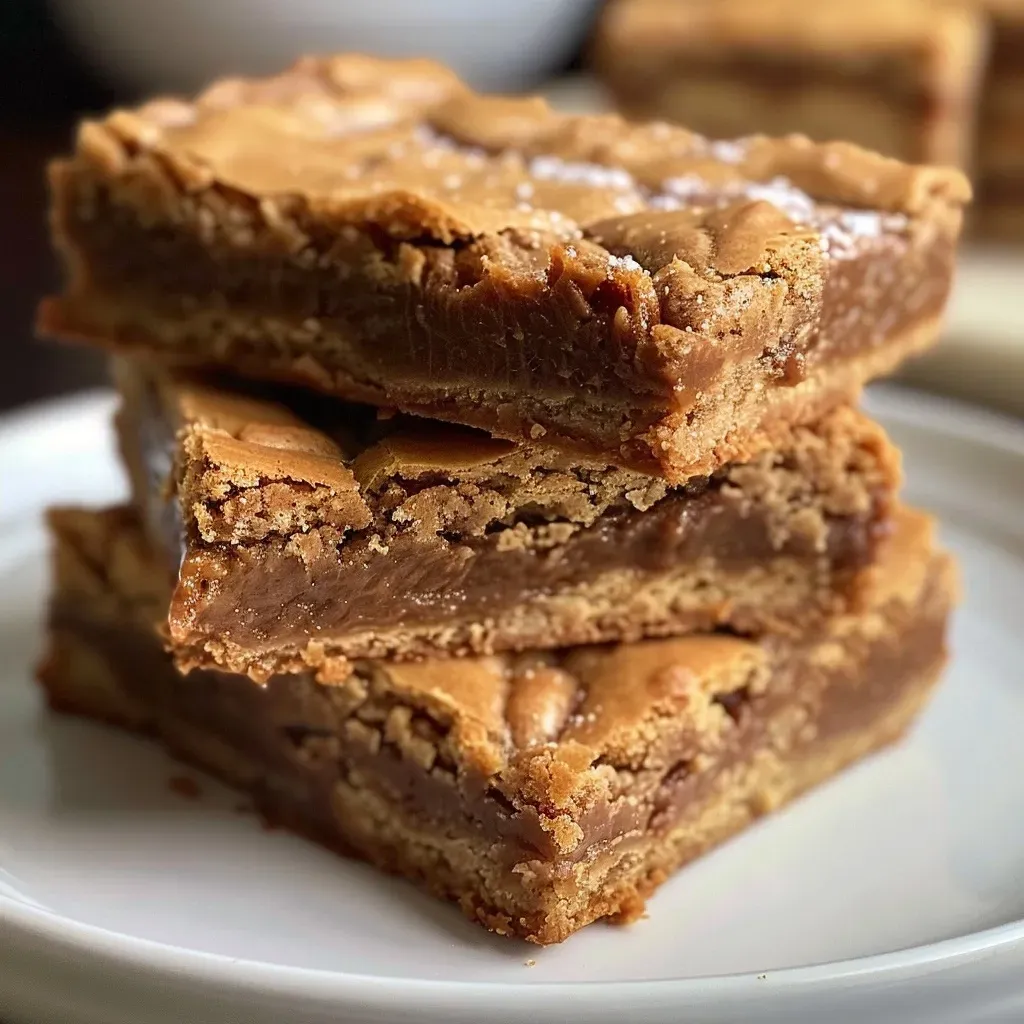 Side view of freshly baked Biscoff Blondies showcasing a gooey texture.