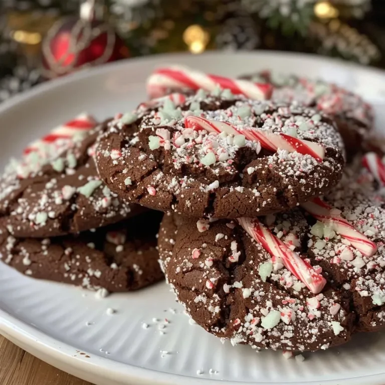Sweet Memories: Chocolate Peppermint Crinkle Cookies That Spark Joy Close-up view of chocolate peppermint crinkle cookies, showcasing their textured surface with powdered sugar.