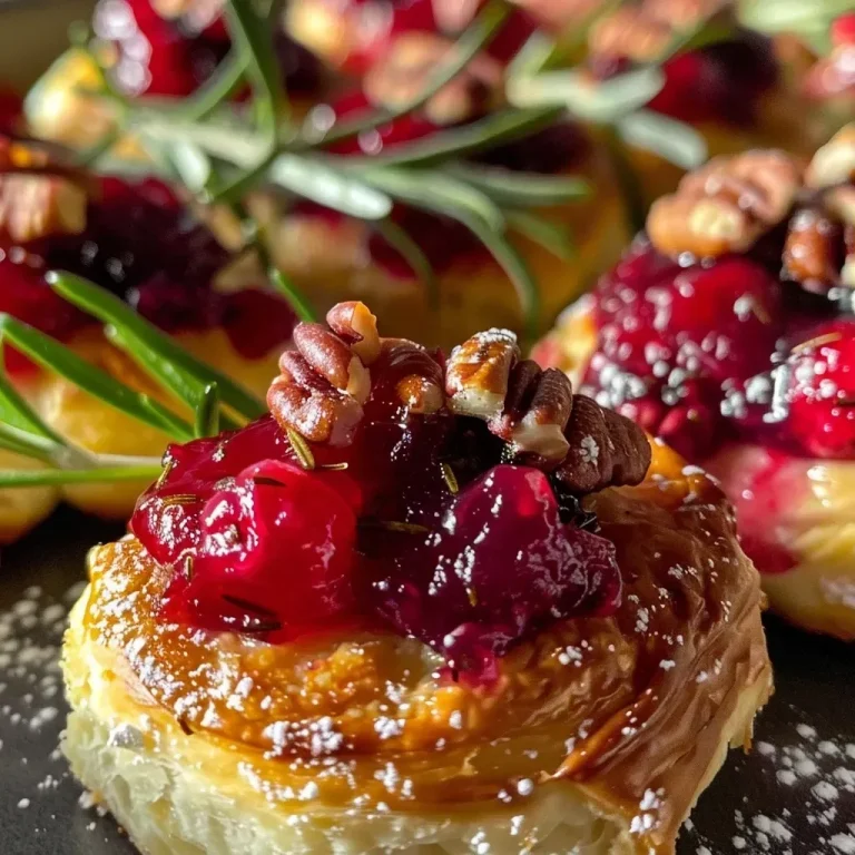 Cranberry Brie Bites: A Warm Embrace of Flavor in Every Nibble Close-up view of juicy Cranberry Brie Bites on a plate.
