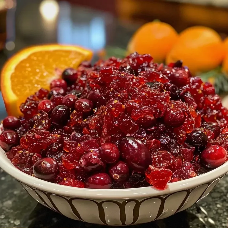 A Zesty Memory: The Cranberry Relish That Brightens Every Gathering Close-up view of a vibrant cranberry relish showcased with pieces of orange.