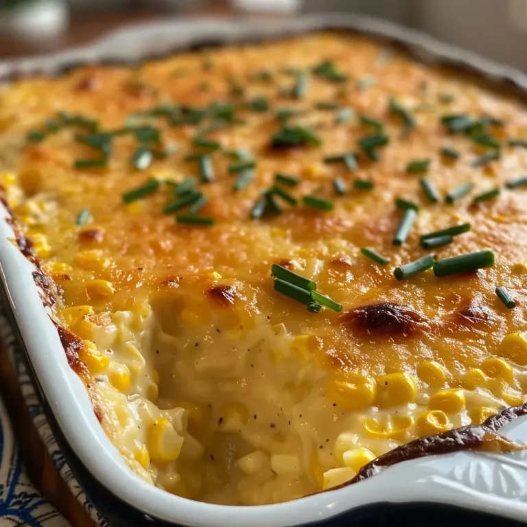 The Heartwarming Creamy Corn Pudding That Brings Us Together Close-up of creamy corn pudding with golden kernels and a smooth texture.