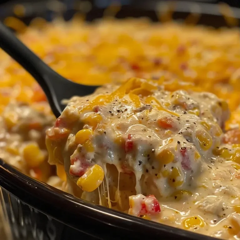 A Cozy Gathering: Crockpot Corn Dip That Whispers Comfort Close-up of a creamy Crockpot Corn Dip with visible corn and cheese.