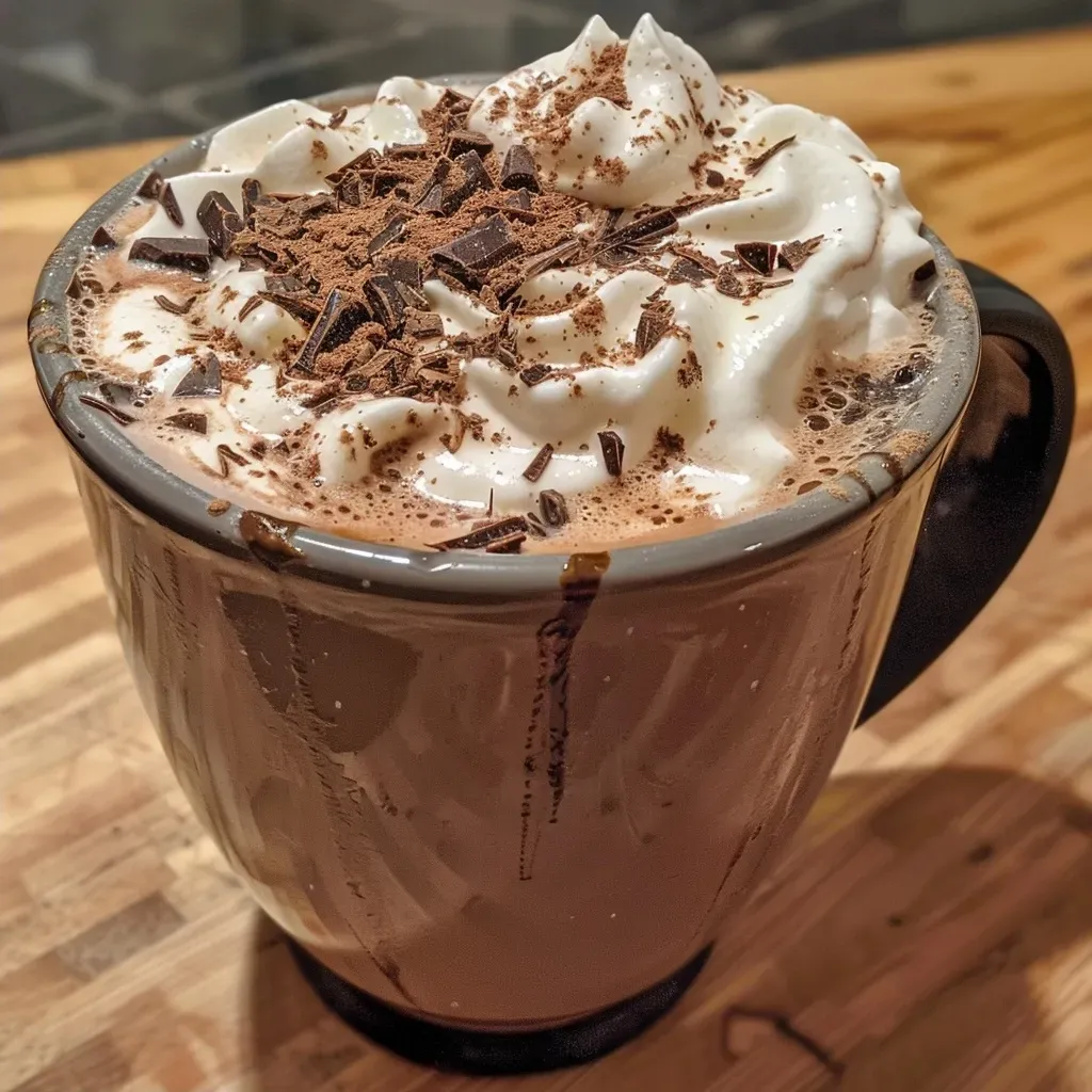 Side angle shot of a bowl filled with decadent, homemade hot chocolate.