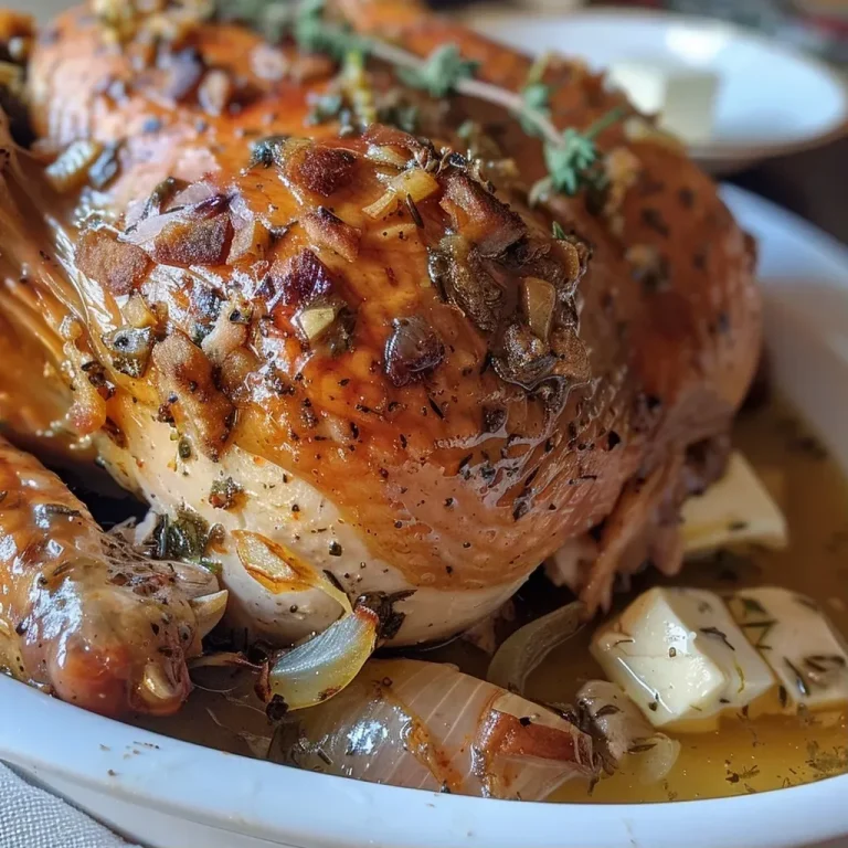 A Heartfelt Feast: The Juiciest Crockpot Turkey Breast Recipe That Brings Us Together Close-up of a juicy Crockpot turkey breast with herbs and garlic.