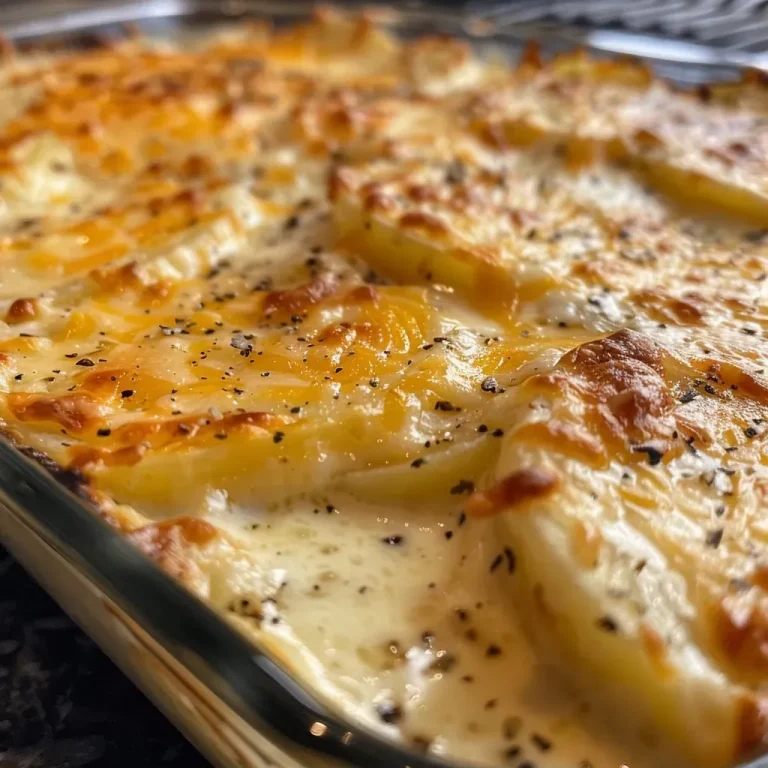 Cheesy Dreams: The Scalloped Potato Recipe That Brings Us Together Close-up of cheesy scalloped potatoes topped with a golden crust.