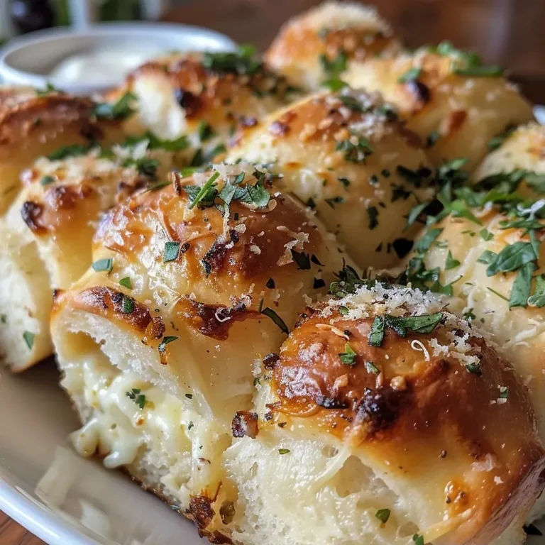 Warm Embraces of Garlic and Cheese: The Pull-Apart Rolls That Bring Us Together Close-up view of golden, pull-apart rolls with garlic and Parmesan topping.