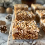 Close-up of gingerbread-flavored Rice Krispie Treats, showcasing their chewy texture and festive spices.