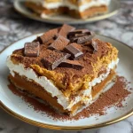 A close-up side view of a Healthy Pumpkin Tiramisu layered with ricotta and pumpkin puree.
