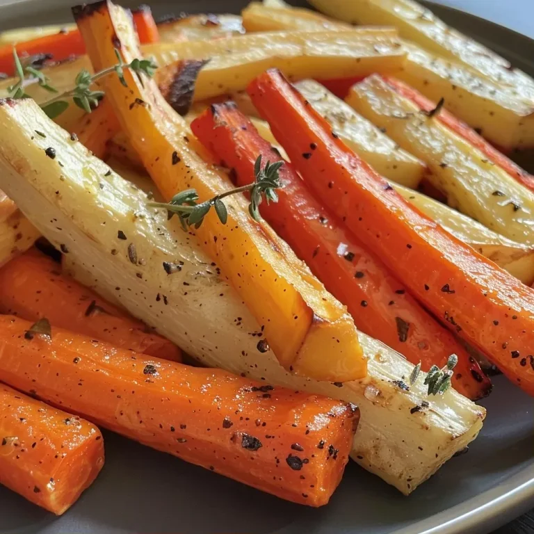 Harvest Harmony: A Sweet Embrace of Honey Roasted Carrots and Parsnips Close-up of golden-brown honey roasted carrots and parsnips glistening with honey.