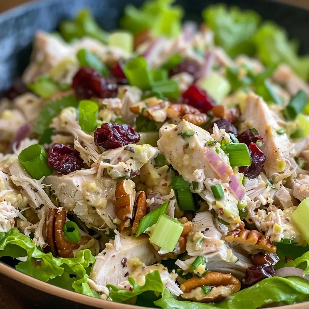 Side view of a delicious leftover turkey salad featuring chopped turkey and fresh vegetables.