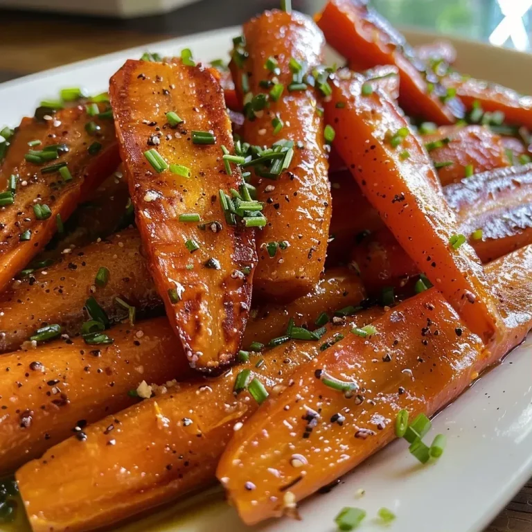 A Symphony of Sweetness: Maple Bourbon Glazed Carrots for the Heart Side view of glazed carrots with a shiny maple bourbon glaze, garnished with chopped chives.