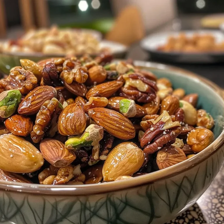Spiced Nut Medley: A Celebration of Flavors and Family Close-up view of a bowl filled with colorful masala nuts, showcasing almonds, walnuts, pistachios, and cashews.