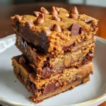 Close-up of Peanut Butter Chickpea Blondies with chocolate chips.