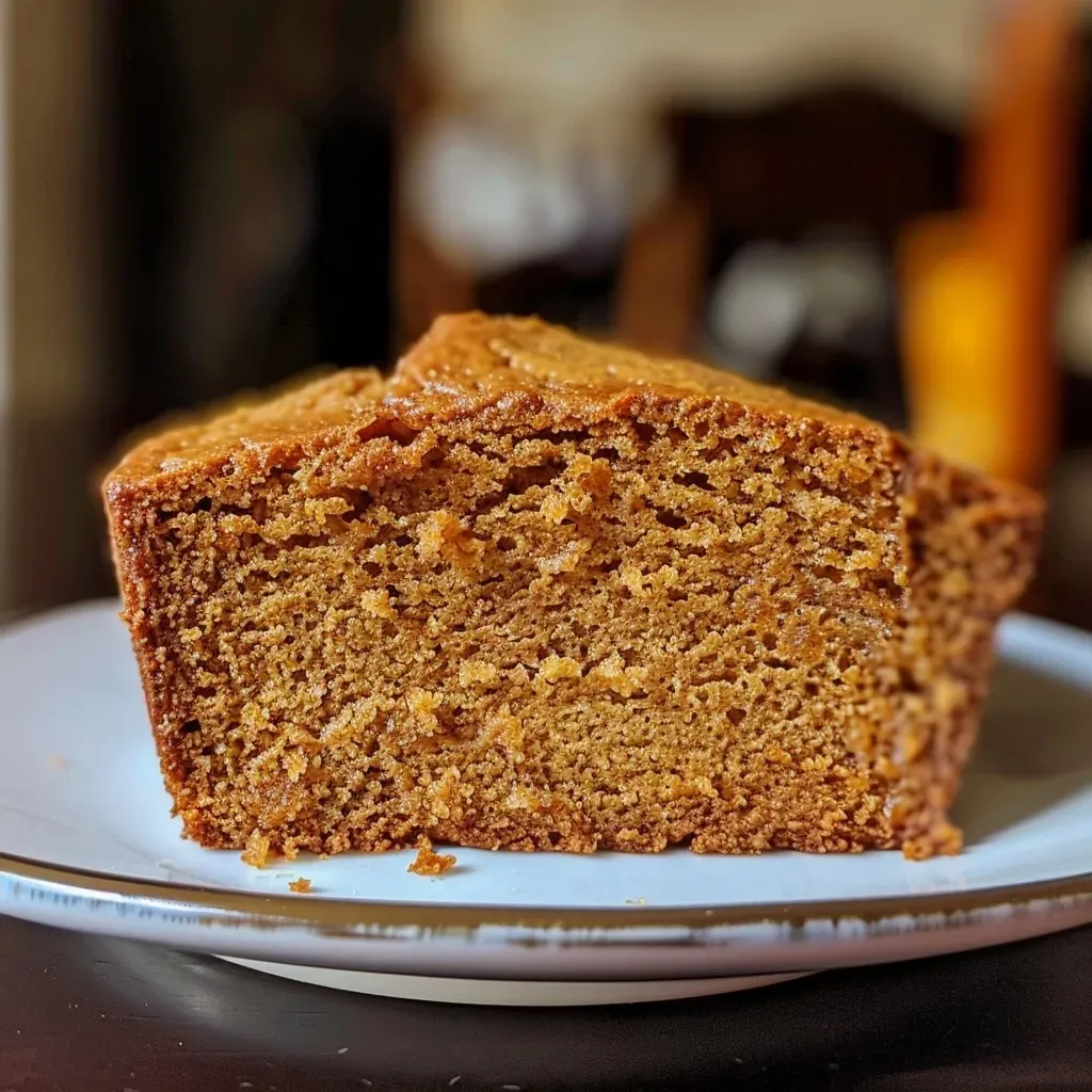 Close-up of moist pumpkin spice bread with a glistening cinnamon sugar topping, sliced for detail.