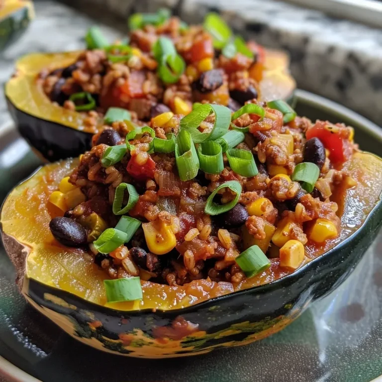 Harvesting Warmth: The Southwest Stuffed Acorn Squash That Embraces Family Gatherings Close-up view of a stuffed acorn squash filled with colorful ingredients.