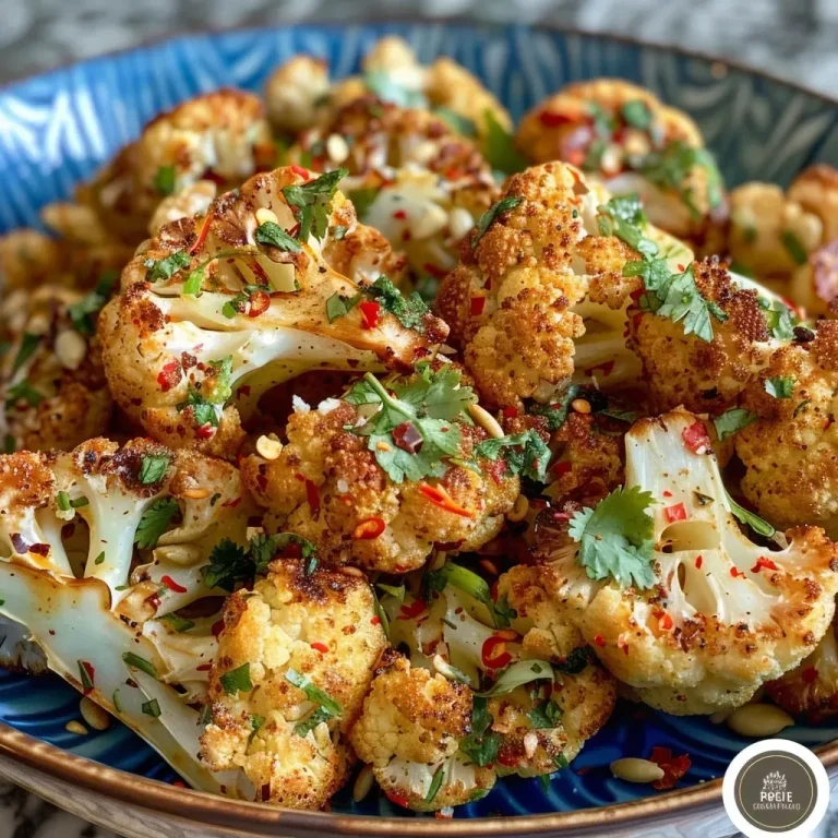 A Roasted Cauliflower Delight That Dances with Flavor Close-up of spicy roasted cauliflower with browned butter and pumpkin seeds.